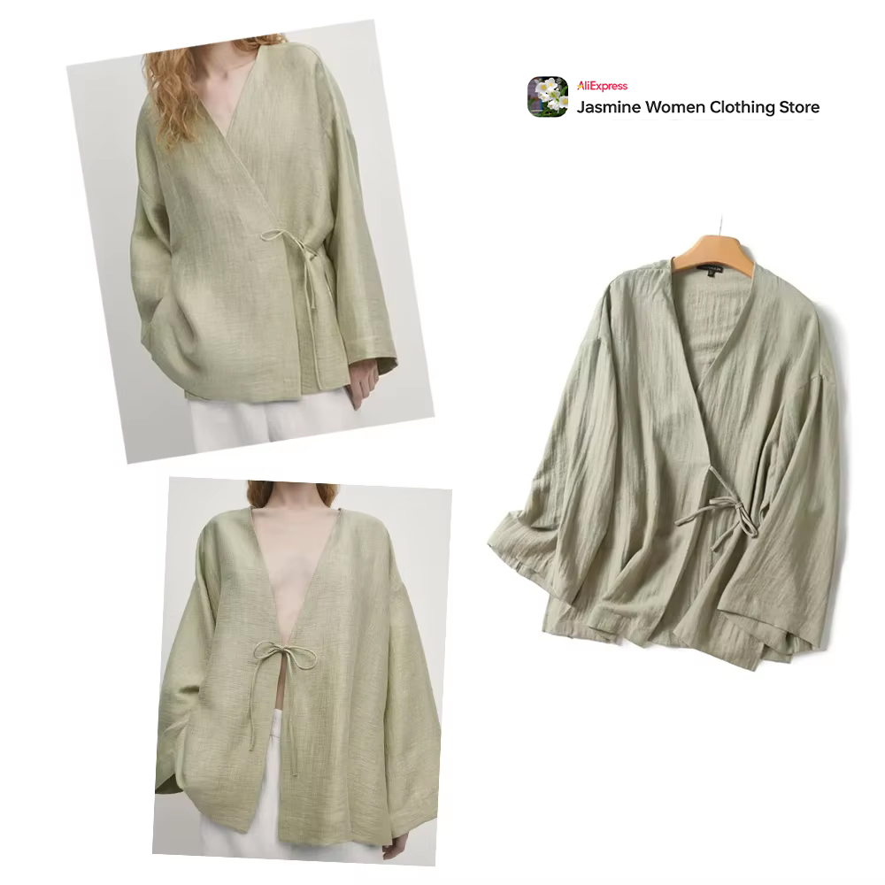 Kimono Cardigan Women - Blus Zaitun Nyaman dengan Dasi Kimono