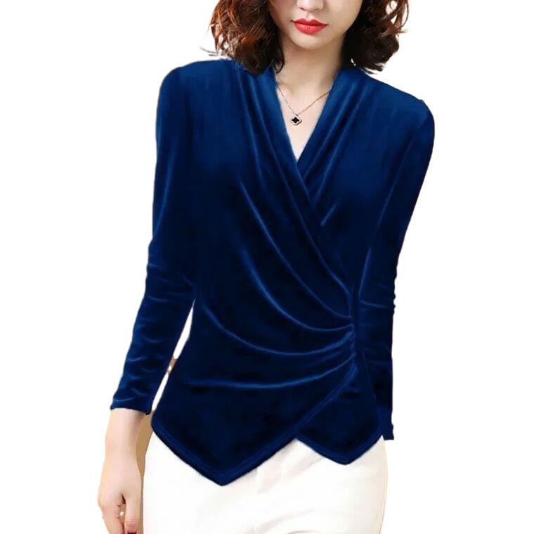 Velvet Blazer Women - Blus Wanita 2025 Kemeja Beludru Emas