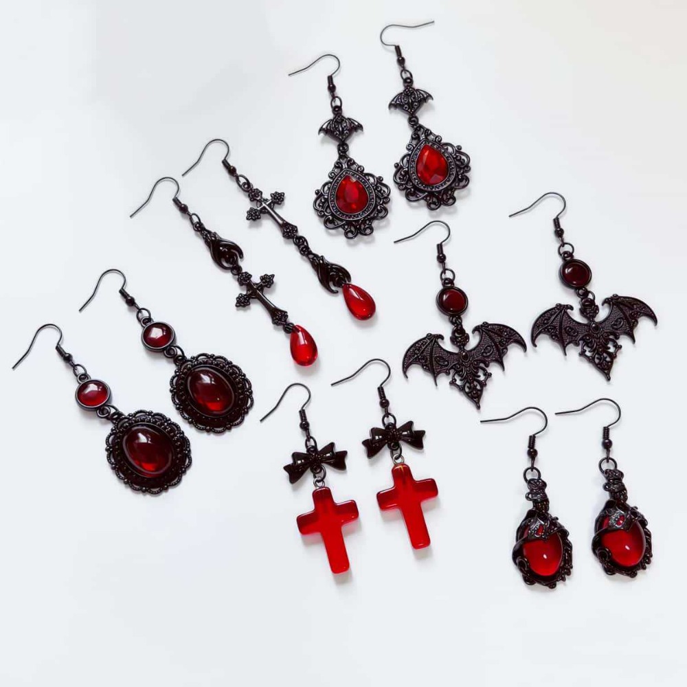 Women'S Fashion Renaissance Period - Anting-anting gantung kristal kaca merah tua