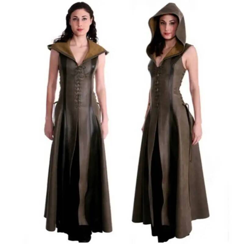 Women Queen Fashion - Gaun Panjang Kulit Model Tali Serut
