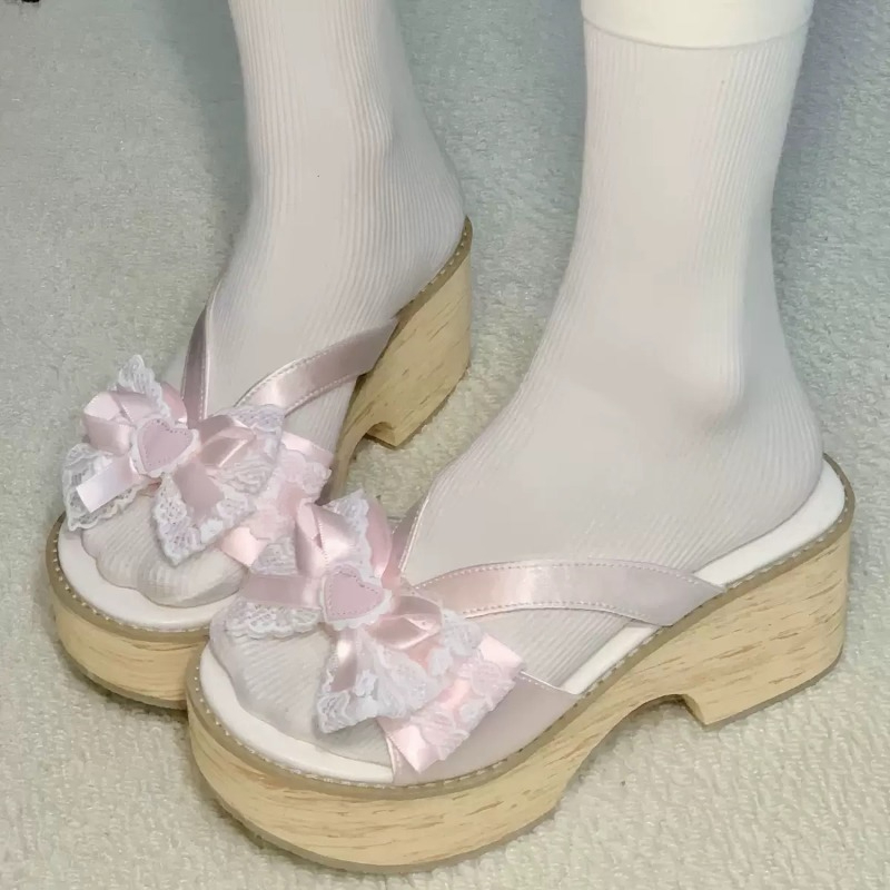 Women'S Fashion Line - Sandal Platform Tebal Motif Kayu Sweet