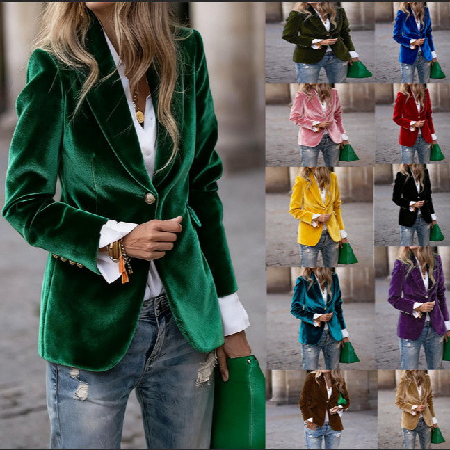 Velvet Blazer Women - Blazer Beludru Wanita Kerah Lipat Kancing