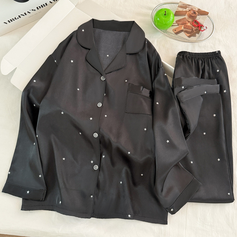 Piyama Sutra Hitam Bintang Sed - Women'S Fashion Pajamas ulasan dan harga