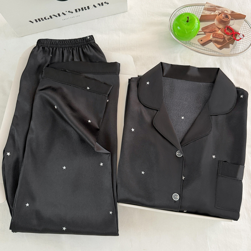 Piyama Sutra Hitam Bintang Sed - Women'S Fashion Pajamas ulasan dan harga