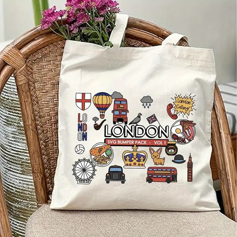 Tas Tote Kanvas Grafis London  - Women'S Fashion London ulasan dan harga