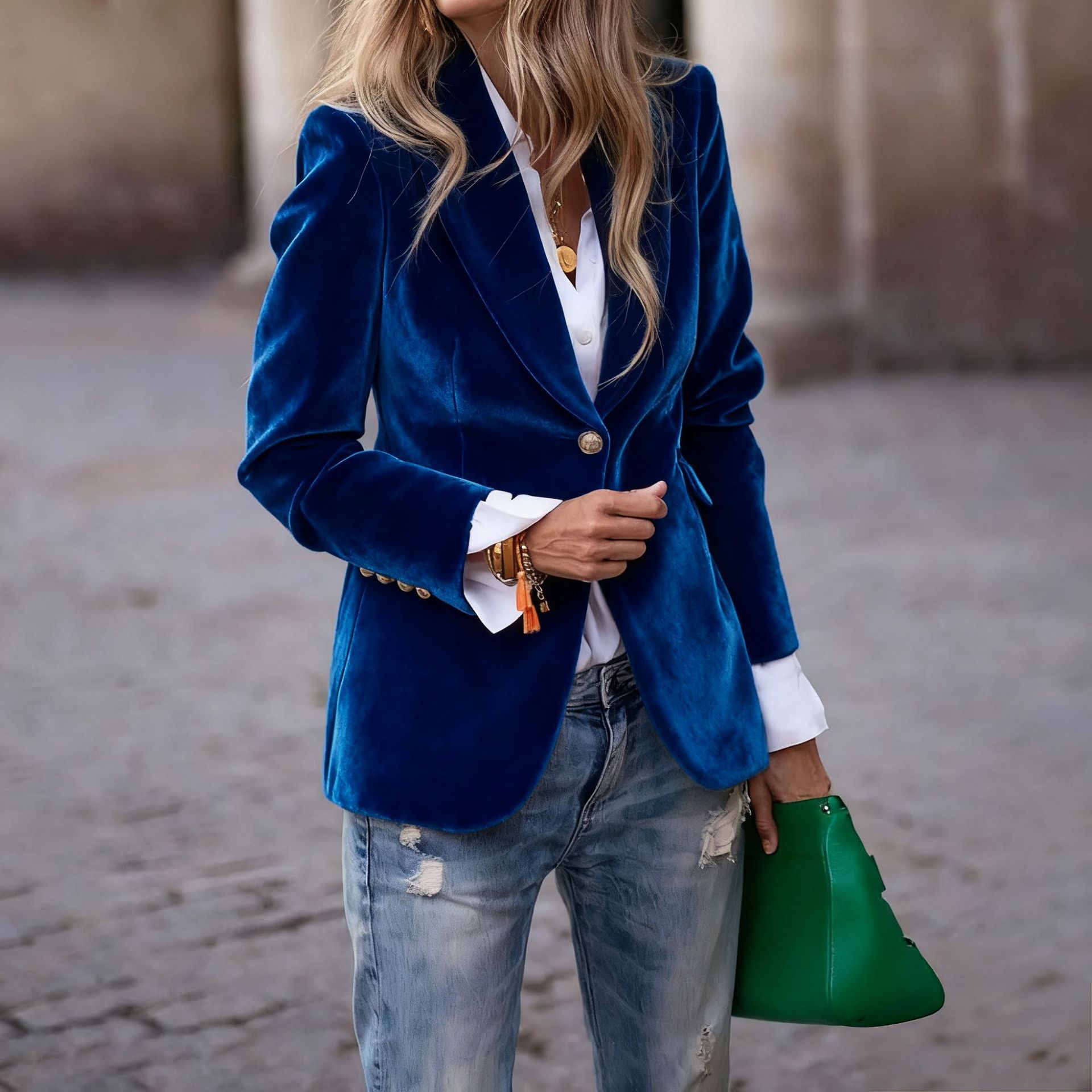 Blazer Beludru Wanita Kerah Li - Velvet Blazer Women ulasan dan harga