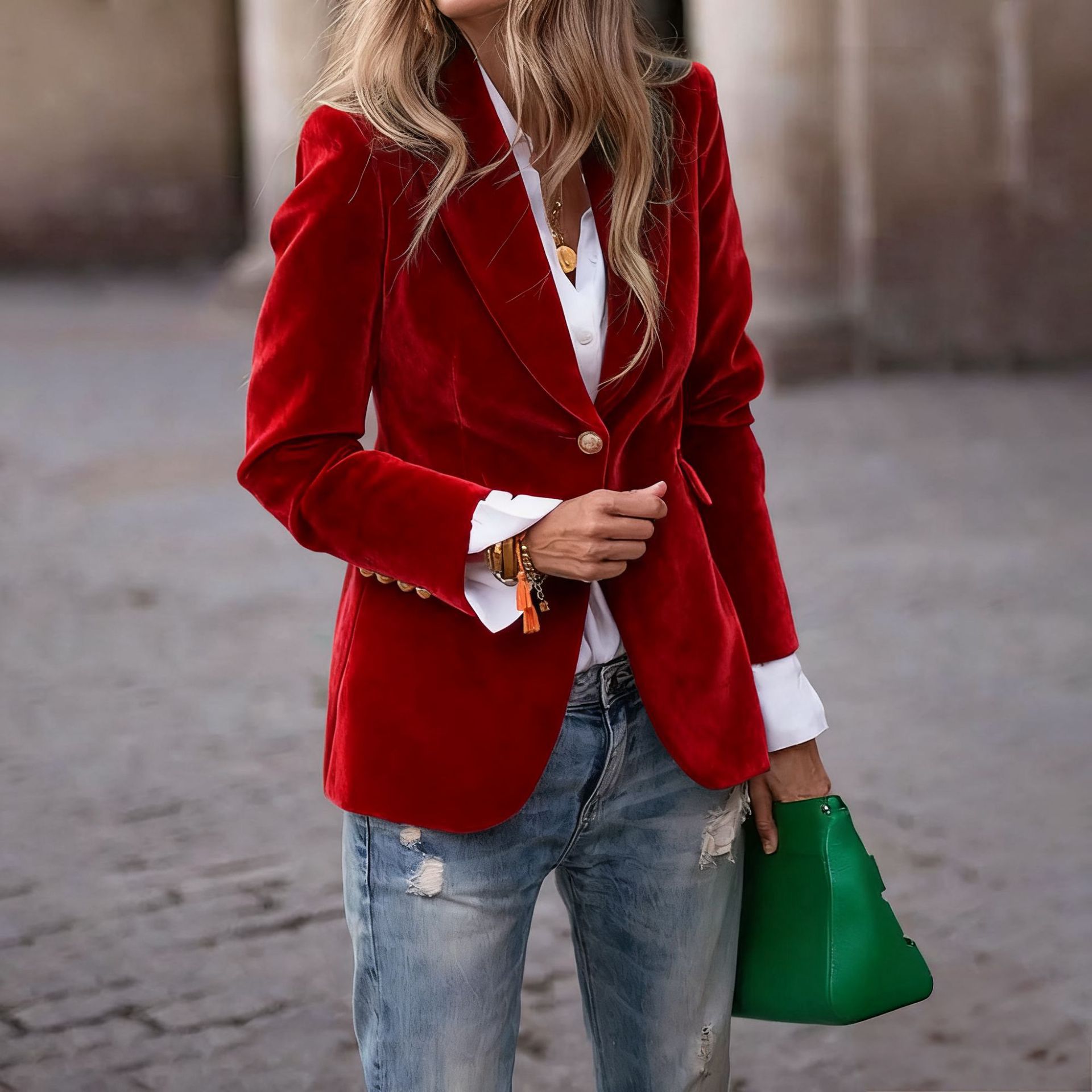 Blazer Beludru Wanita Kerah Li - Velvet Blazer Women ulasan dan harga