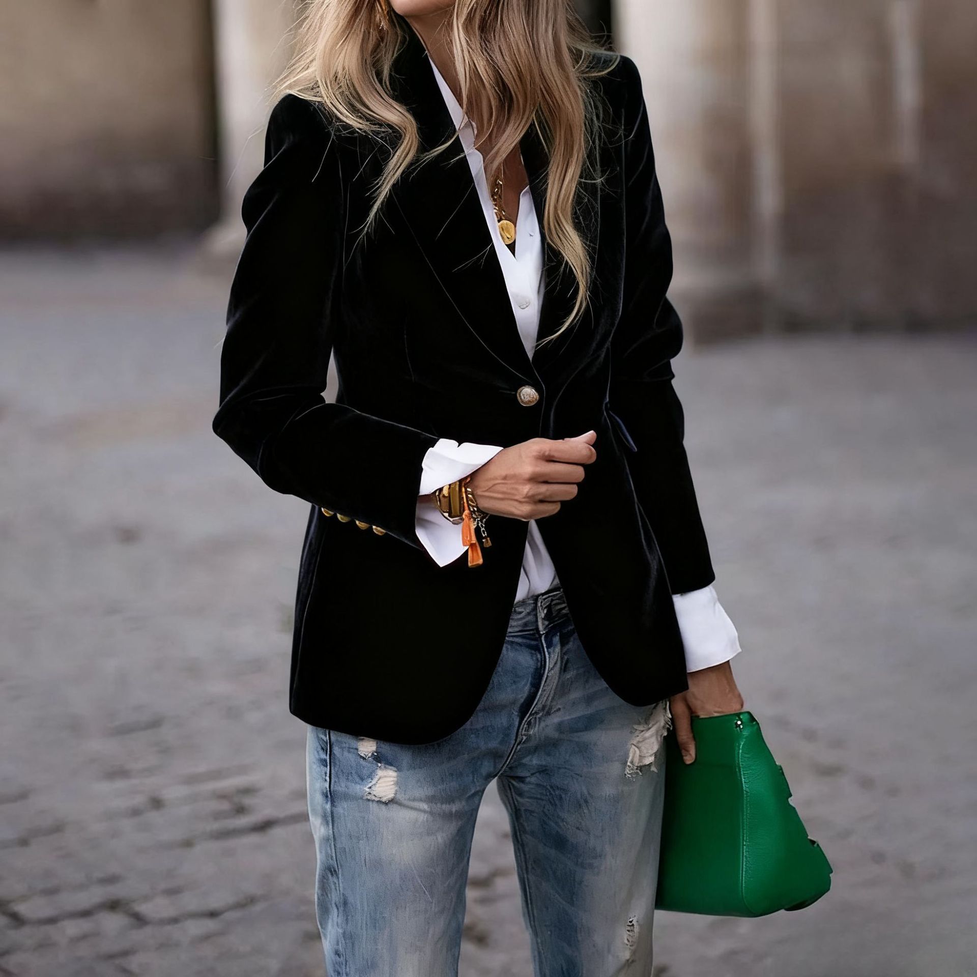 Blazer Beludru Wanita Kerah Li - Velvet Blazer Women ulasan dan harga